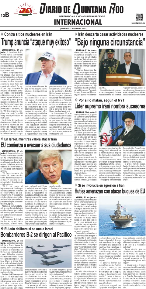 Portada de Diario de Quintana Roo (contra Portada)