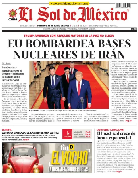 Portada de El Sol de Mexico