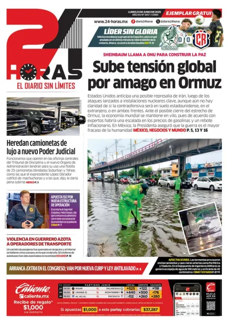 Portada de 24 Horas del lunes, 23 de junio de 2025