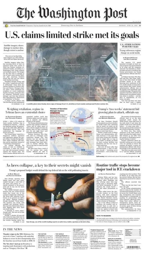 Portada de The Washington Post del lunes, 23 de junio de 2025