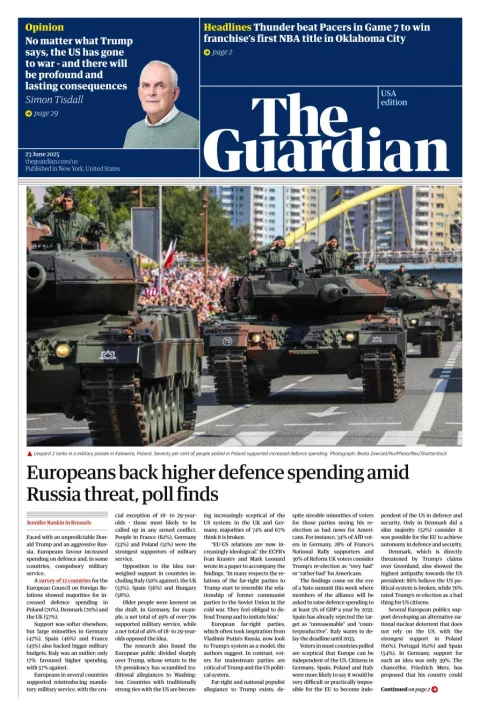 Portada de The Guardian (usa) del lunes, 23 de junio de 2025