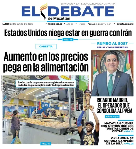 Portada de El Debate de Mazatlan del lunes, 23 de junio de 2025