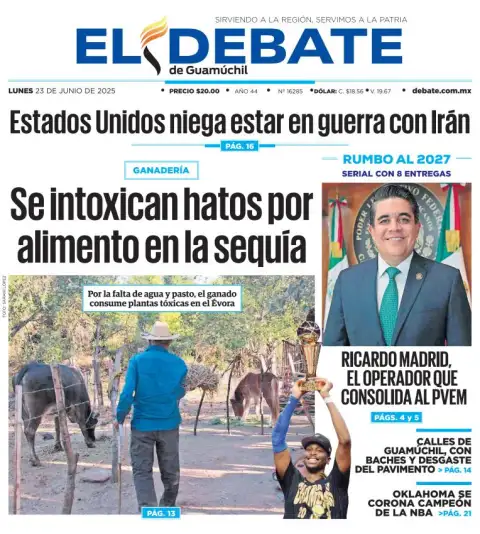 Portada de El Debate de Guamuchil del lunes, 23 de junio de 2025