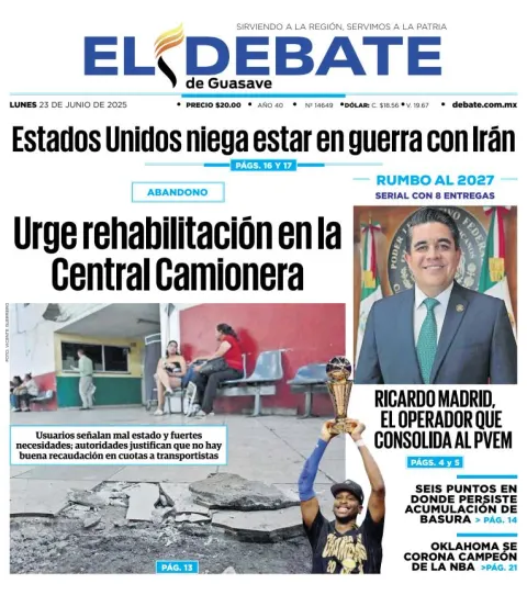 Portada de El Debate de Guasave del lunes, 23 de junio de 2025
