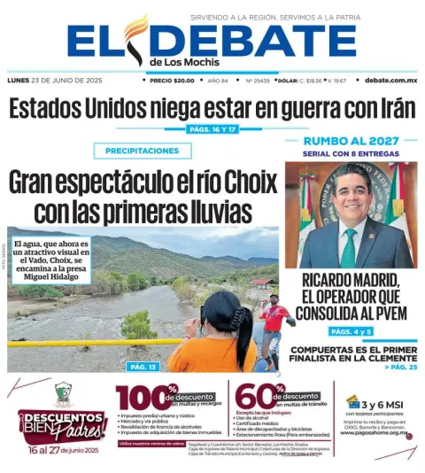 Portada de El Debate de los Mochis del lunes, 23 de junio de 2025