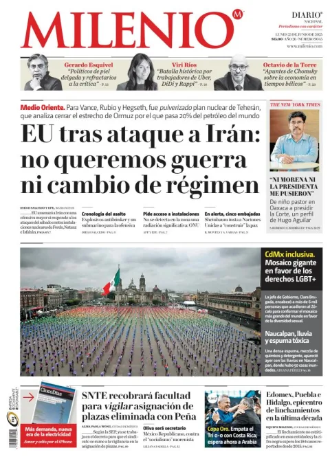 Portada de Milenio del lunes, 23 de junio de 2025
