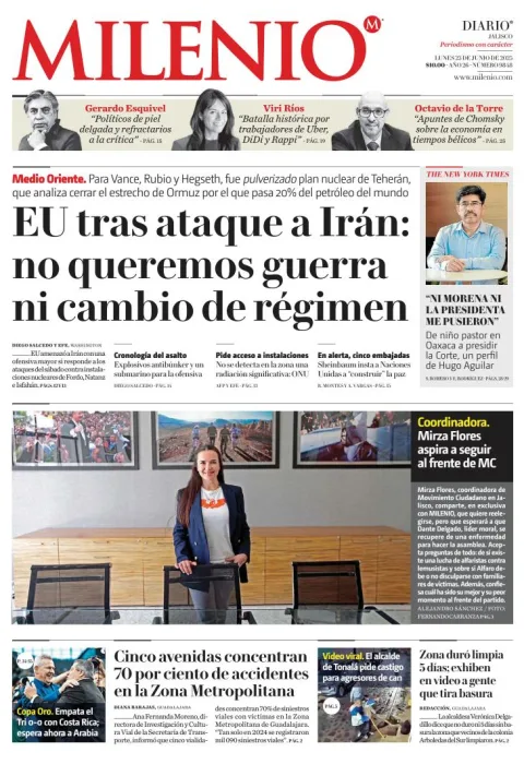 Portada de Milenio Jalisco del lunes, 23 de junio de 2025