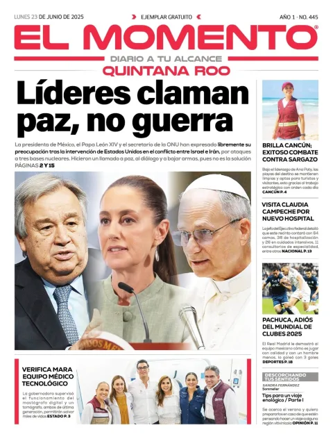 Portada de El Momento Quintana Roo del lunes, 23 de junio de 2025