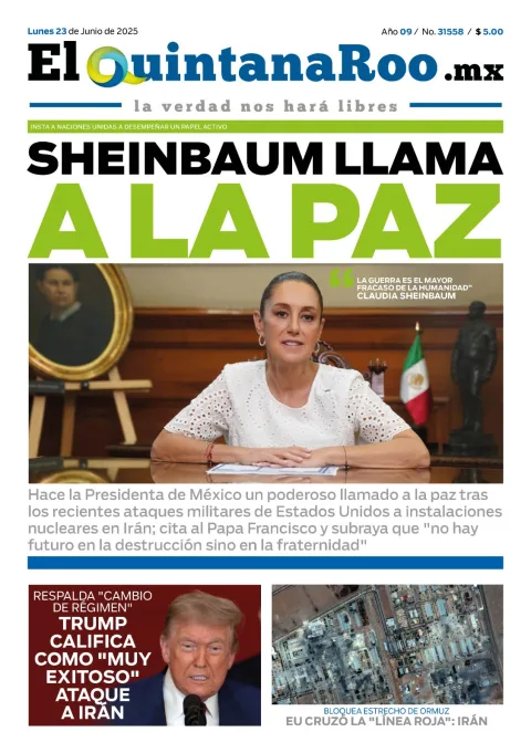 Portada de El Quintana Roo (portada) del lunes, 23 de junio de 2025
