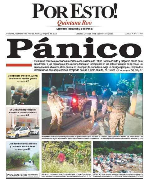Portada de Por Esto (quintana Roo Chetumal) del lunes, 23 de junio de 2025