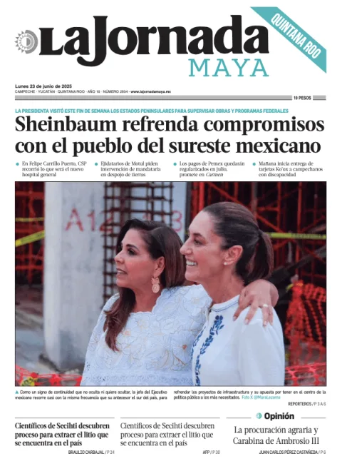 Portada de La Jornada Maya Quintana Roo del lunes, 23 de junio de 2025