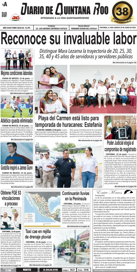 Portada de Diario de Quintana Roo (portada)