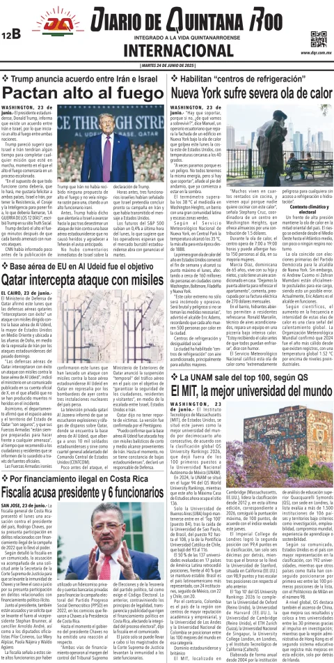 Portada de Diario de Quintana Roo (contra Portada)