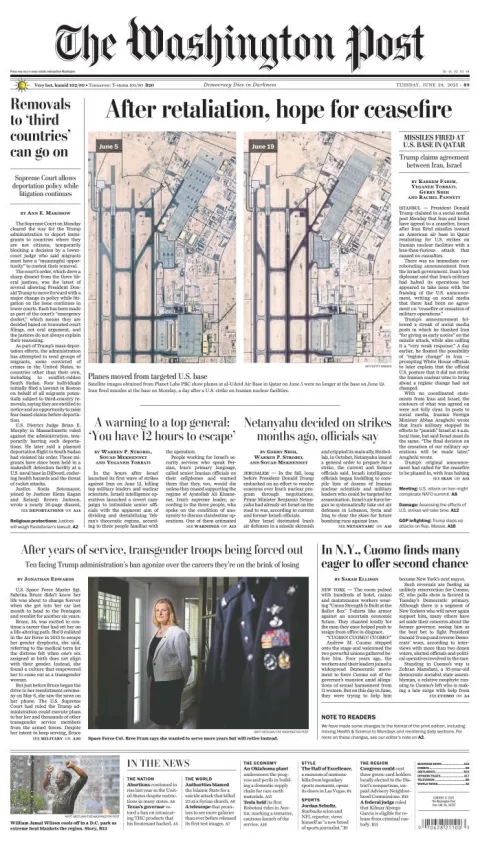 Portada de The Washington Post del martes, 24 de junio de 2025