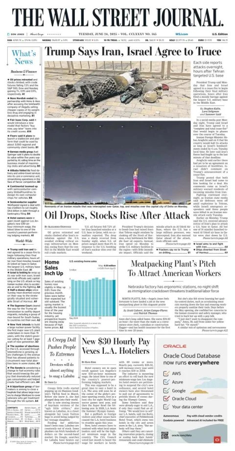 Portada de The Wall Street Journal del martes, 24 de junio de 2025