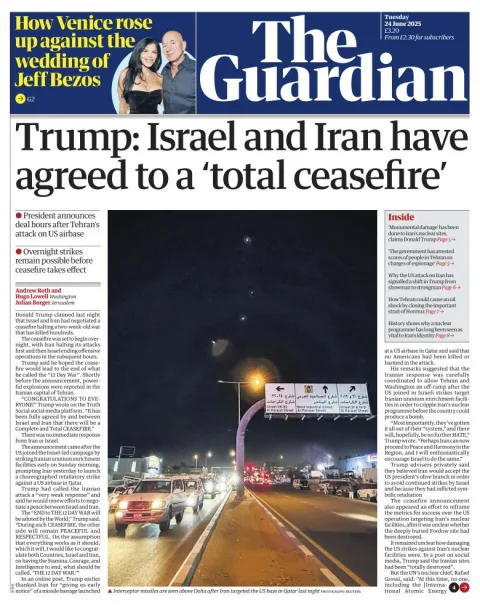 Portada de The Guardian (reino Unido) del martes, 24 de junio de 2025
