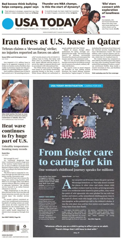 Portada de Usa Today del martes, 24 de junio de 2025