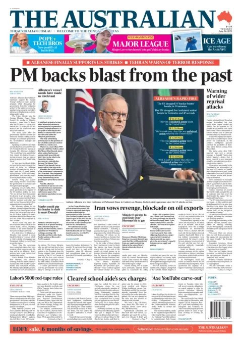 Portada de The Australian del martes, 24 de junio de 2025