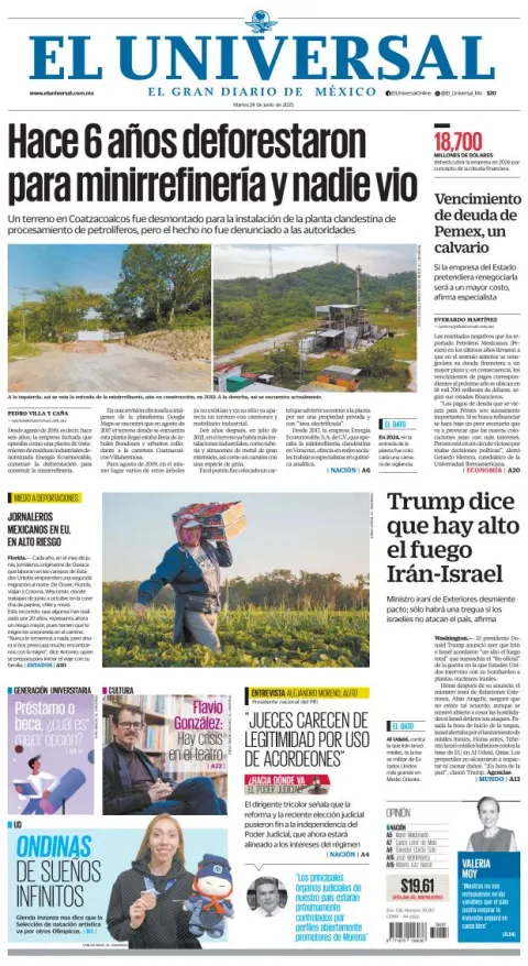 Portada de El Universal del martes, 24 de junio de 2025