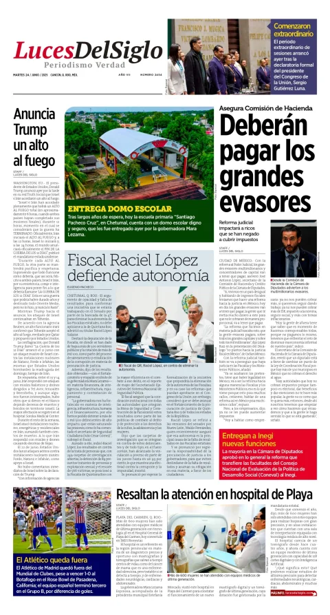 Portada de Luces del Siglo del martes, 24 de junio de 2025