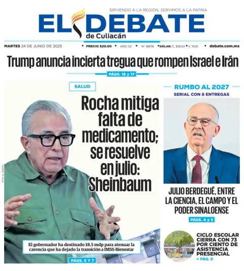 Portada de El Debate de Culiacan del martes, 24 de junio de 2025