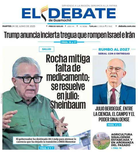 Portada de El Debate de Guamuchil del martes, 24 de junio de 2025