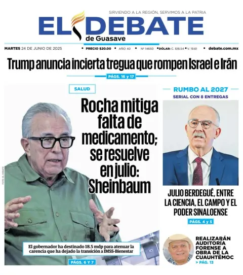 Portada de El Debate de Guasave del martes, 24 de junio de 2025