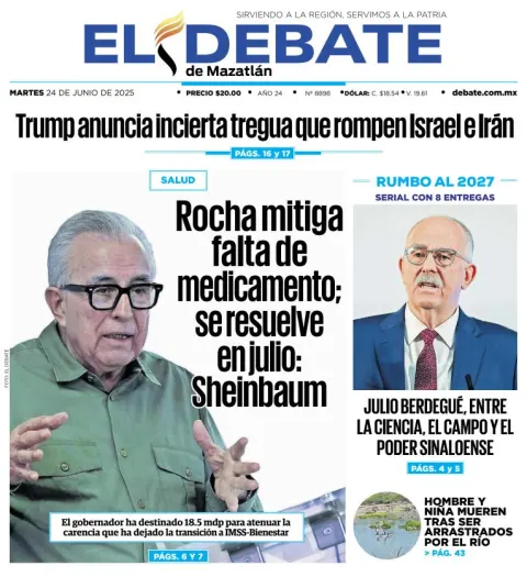Portada de El Debate de Mazatlan del martes, 24 de junio de 2025