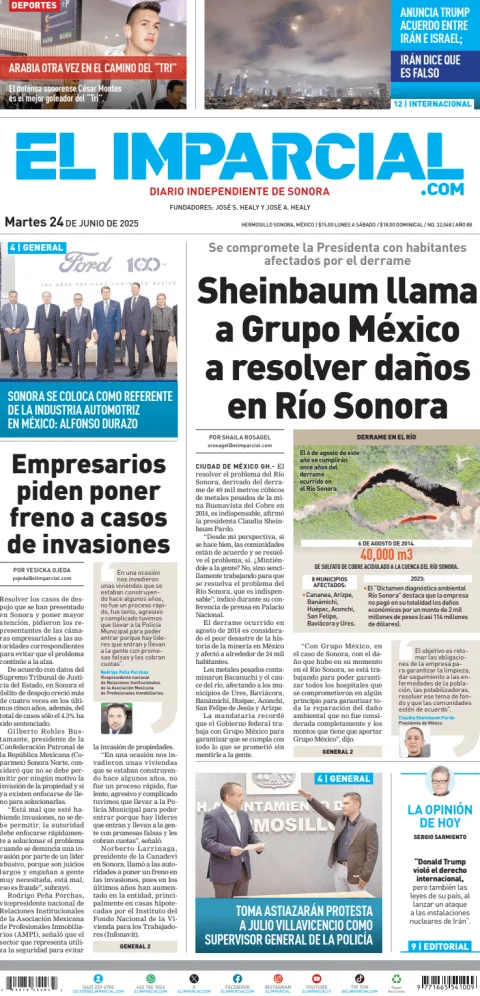 Portada de El Imparcial del martes, 24 de junio de 2025
