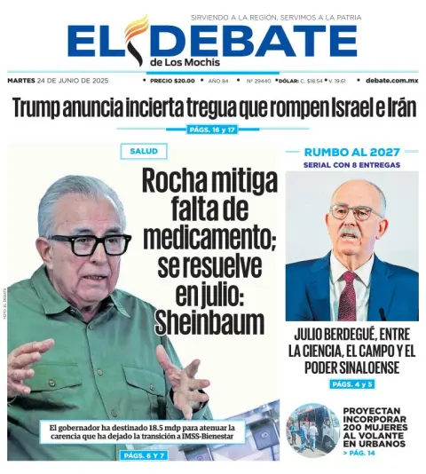Portada de El Debate de los Mochis del martes, 24 de junio de 2025