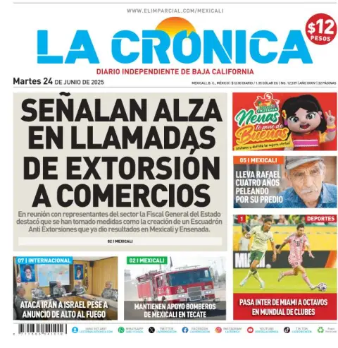 Portada de La Cronica del martes, 24 de junio de 2025