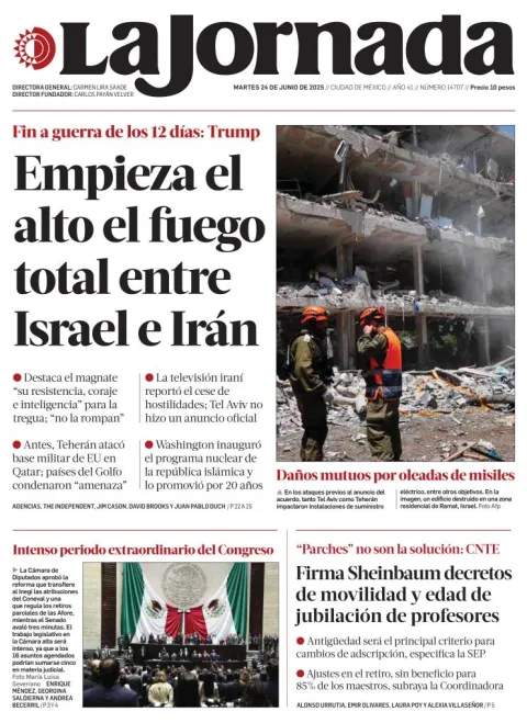 Portada de La Jornada del martes, 24 de junio de 2025