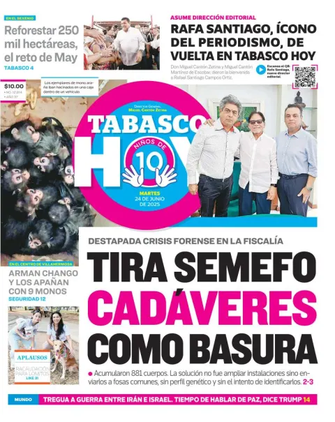 Portada de Tabasco Hoy del martes, 24 de junio de 2025
