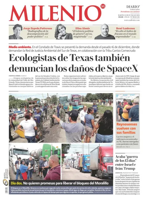 Portada de Milenio Tamaulipas del martes, 24 de junio de 2025
