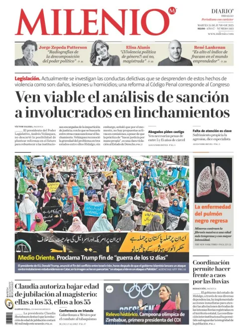 Portada de Milenio Hidalgo del martes, 24 de junio de 2025