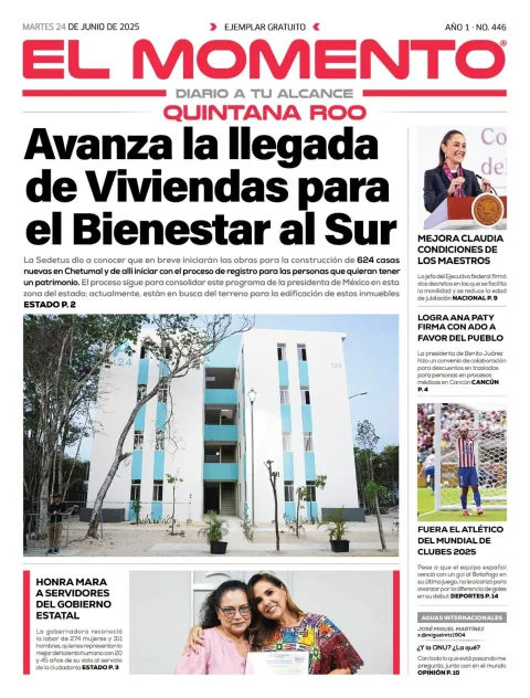 Portada de El Momento Quintana Roo del martes, 24 de junio de 2025