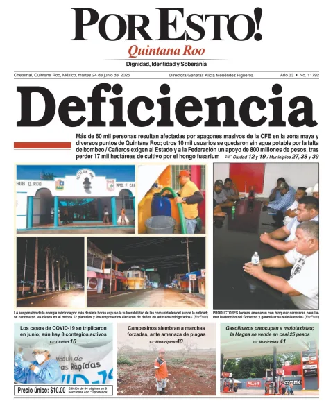 Portada de Por Esto (quintana Roo Chetumal) del martes, 24 de junio de 2025