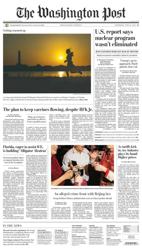 Portada de The Washington Post del miércoles, 25 de junio de 2025