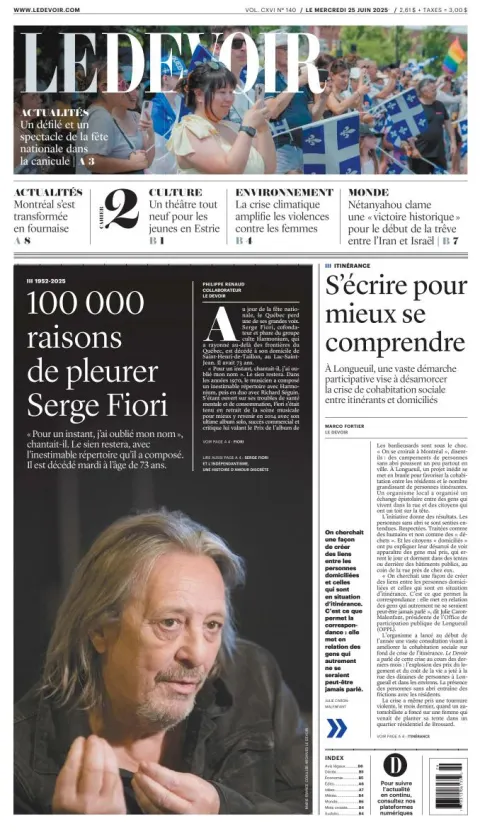Portada de Le Devoir del miércoles, 25 de junio de 2025