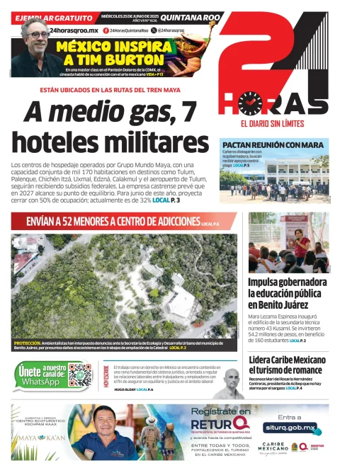 Portada de 24 Horas Quintana Roo del miércoles, 25 de junio de 2025