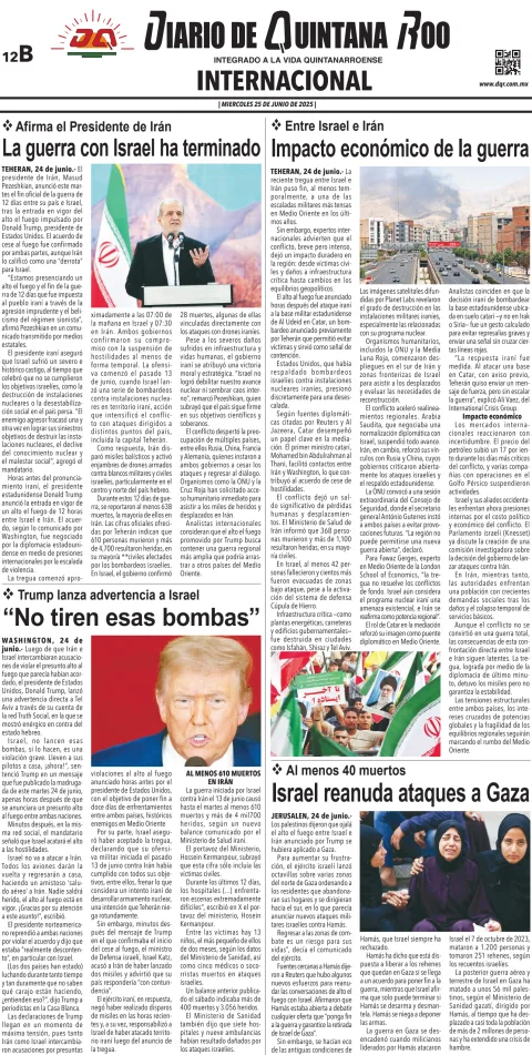 Portada de Diario de Quintana Roo (contra Portada) del miércoles, 25 de junio de 2025