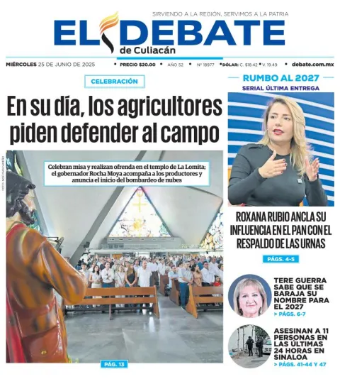 Portada de El Debate de Culiacan del miércoles, 25 de junio de 2025