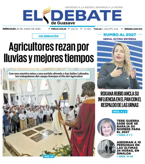 Portada de El Debate de Guasave del miércoles, 25 de junio de 2025