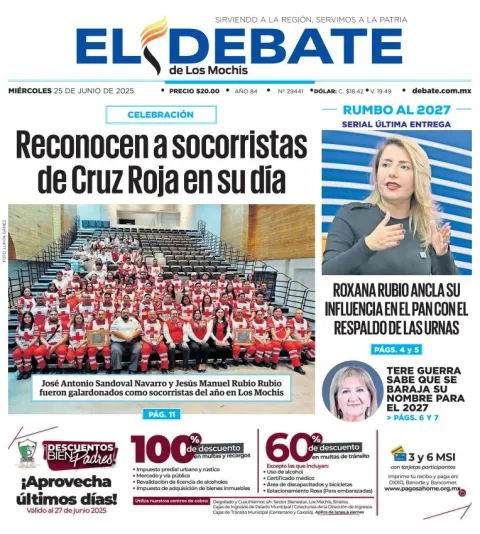 Portada de El Debate de los Mochis del miércoles, 25 de junio de 2025