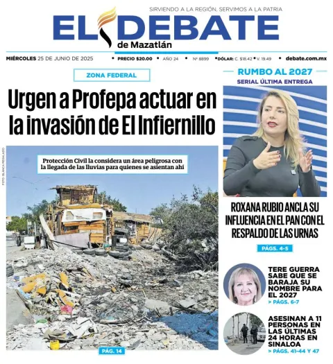 Portada de El Debate de Mazatlan del miércoles, 25 de junio de 2025