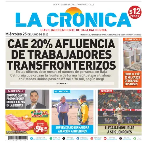 Portada de La Cronica del miércoles, 25 de junio de 2025