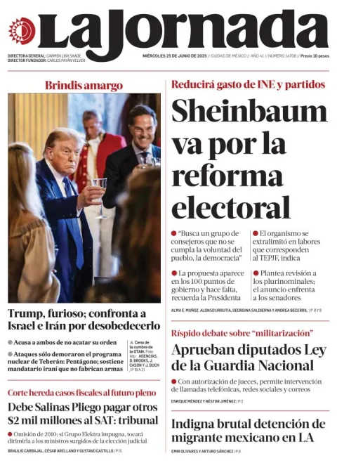 Portada de La Jornada del miércoles, 25 de junio de 2025