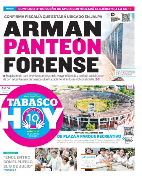 Portada de Tabasco Hoy del miércoles, 25 de junio de 2025