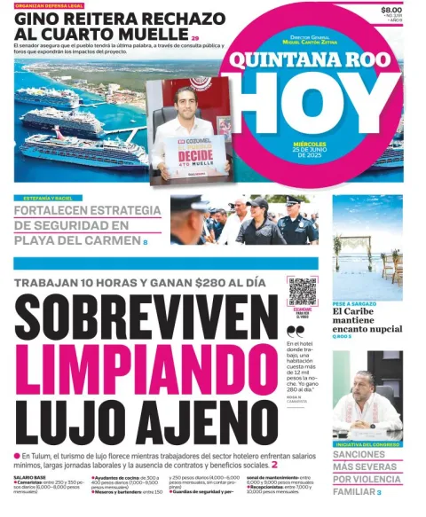 Portada de Quintana Roo Hoy del miércoles, 25 de junio de 2025