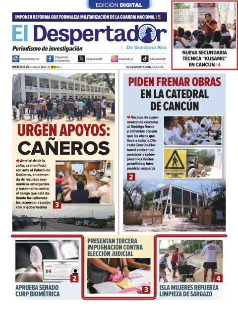Portada de El Despertador de Quintana Roo del miércoles, 25 de junio de 2025